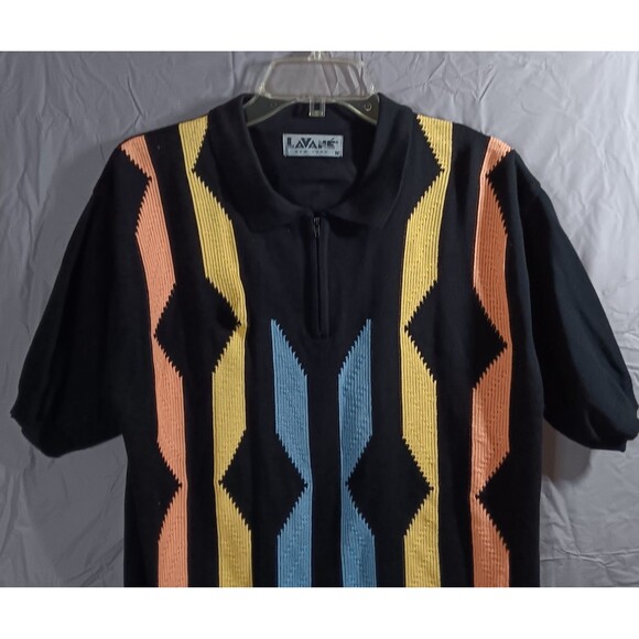 Lavane New York Mens Medium Knit Polo Shirt Multicolor Geometric 1/4 Zip - Picture 8 of 9